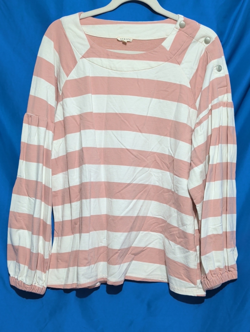 JODIFL Pink & White Striped Long-Sleeve Button-Shoulder Top